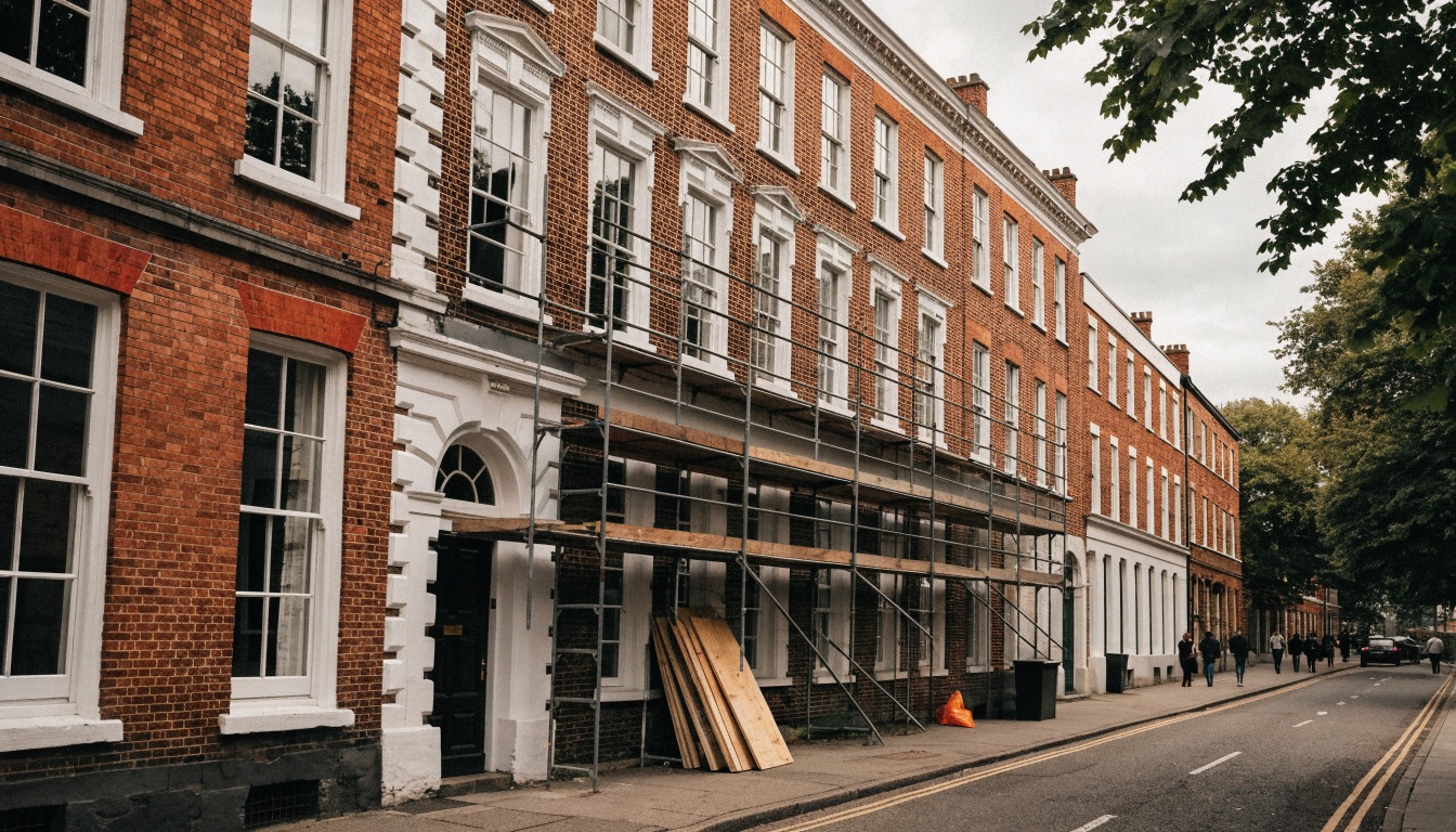 Georgian terrace renovation with scaffolding