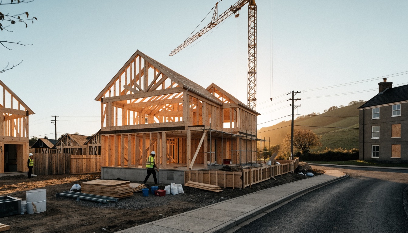 Timber-frame house under construction